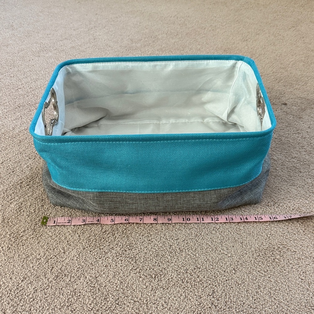 Turquoise and Gray Fabric Storage Bin for pet toys. Dog bone handles. - Picture 2 of 7